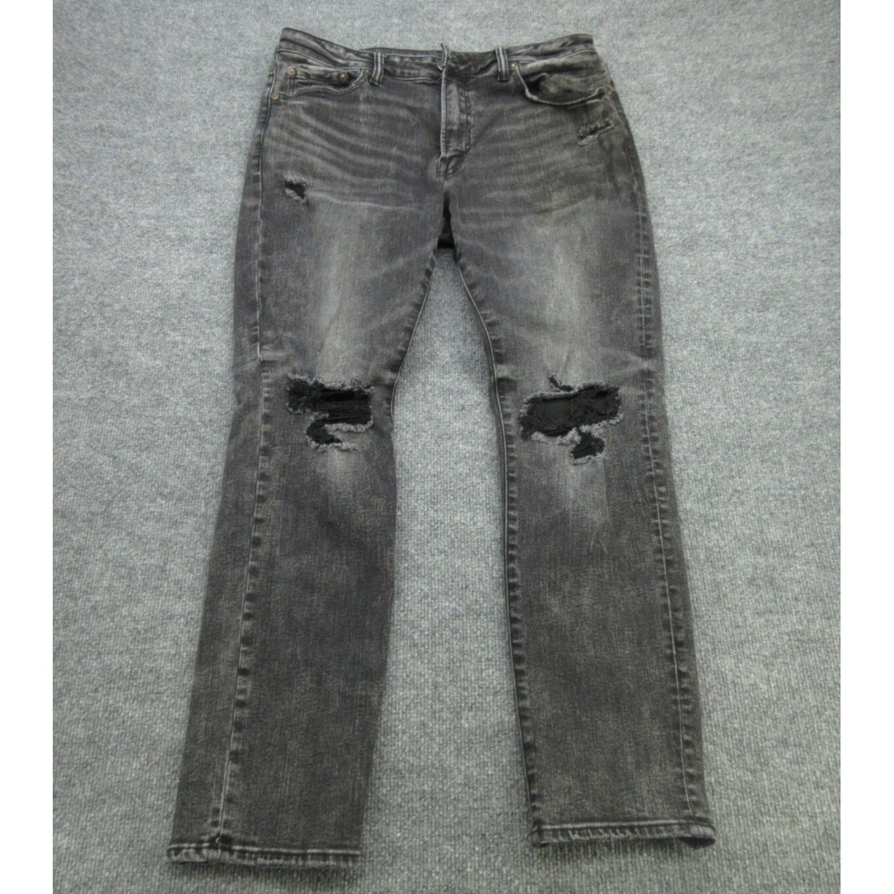 American Eagle Mens Jeans Slim Black Distressed Ripped 33x30